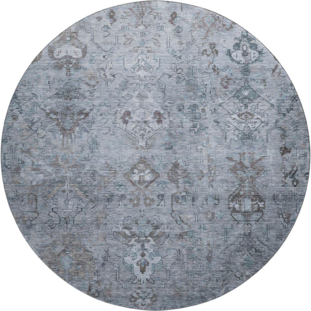 Mayfield Premium Machine Washable Abstract AMF2320 Blue 8 ft. x 8 ft. Round Rug price history on PriceWatchPro