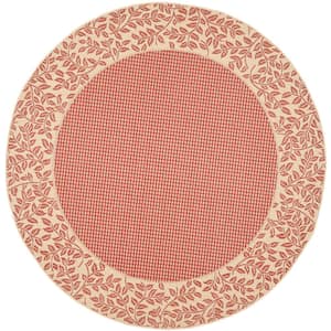 Courtyard Red/Natural 5 ft. x 5 ft. Round Border Indoor/Outdoor Patio  Area Rug