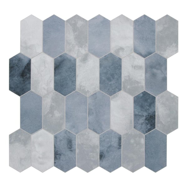 sunwings Small Long Hexagon 6 in. x 6 in. Blue SPC Peel and Stick Backsplash Stone Composite Wall Tile (1-Pack)