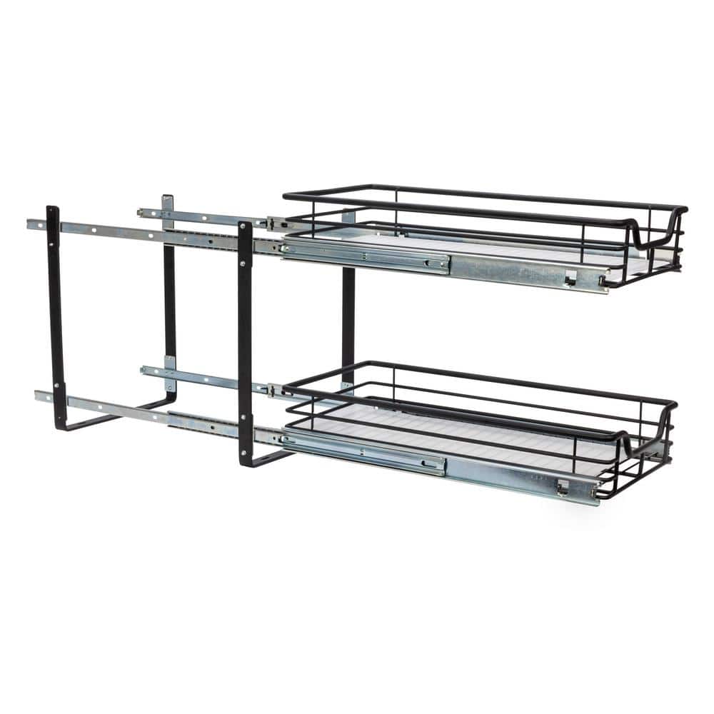 Black Dual-Slide Steel 2-Tier Pull-Out Storage Organizer