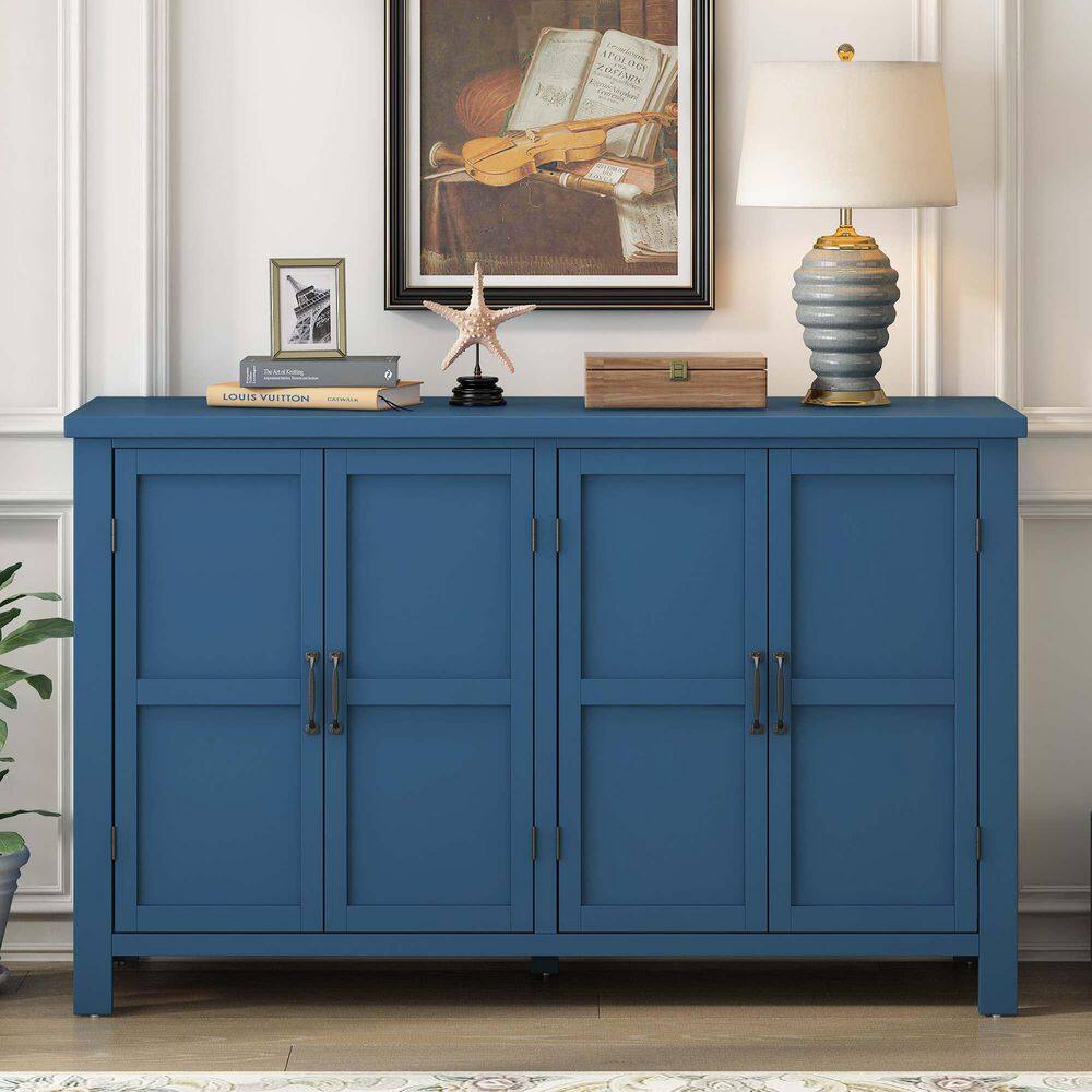 Navy Wood 51 in. Sideboards with 4-Door Storage,Adjustable Shelves and Retro Atimon Handles