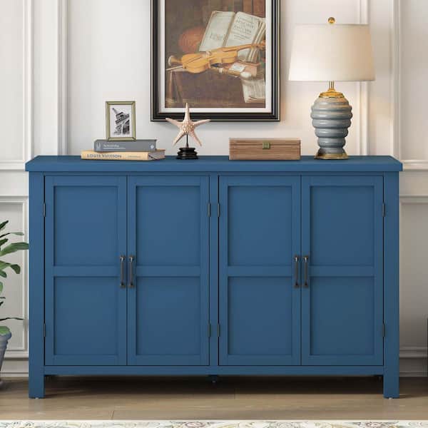 Navy Wood 51 in. Sideboards with 4-Door Storage,Adjustable Shelves and Retro Atimon Handles Ideal for Dining Table Area