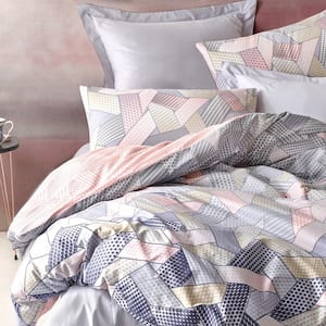 Blush in Gray Duvet Cover Set, Queen Size Duvet Cover, 1-Duvet Cover, 1-Fitted Sheet and 2-Pillowcases