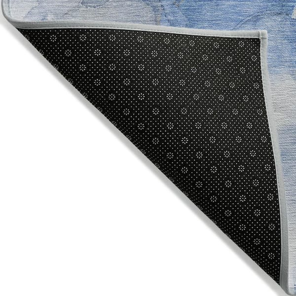 Navy Blue 5 ft. x 8 ft. Woven Abstract Polyester Rectangle Indoor / Outdoor Area Rug