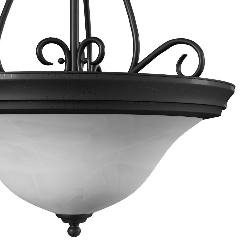 Textured Black 3-Light Pendant with Alabaster Glass Shades