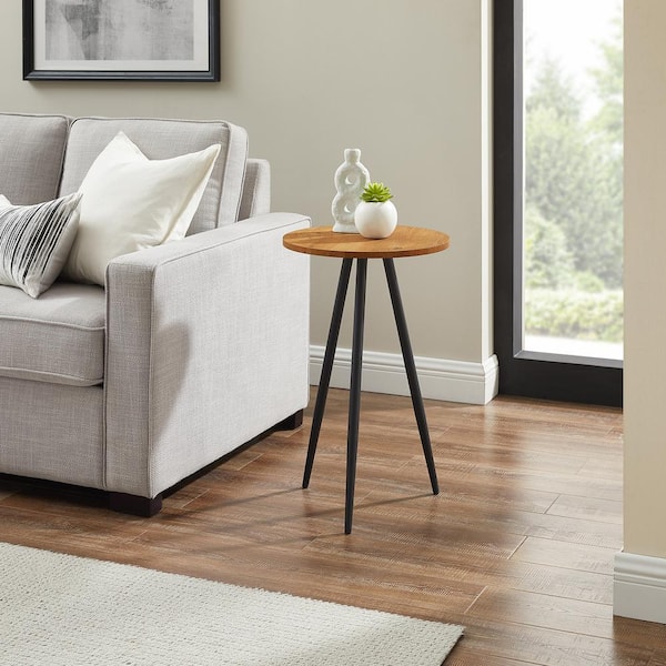 Walker Edison Furniture Company 15.75 in. English Oak/Black Metal Modern Tripod-Leg Side Table