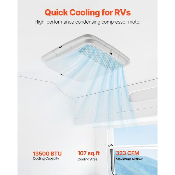 13500 BTU RV Air Conditioner, Non-Ducted Rooftop AC Unit, 65 dB Quiet Design, Includes Air Distribution Box, 2025 update