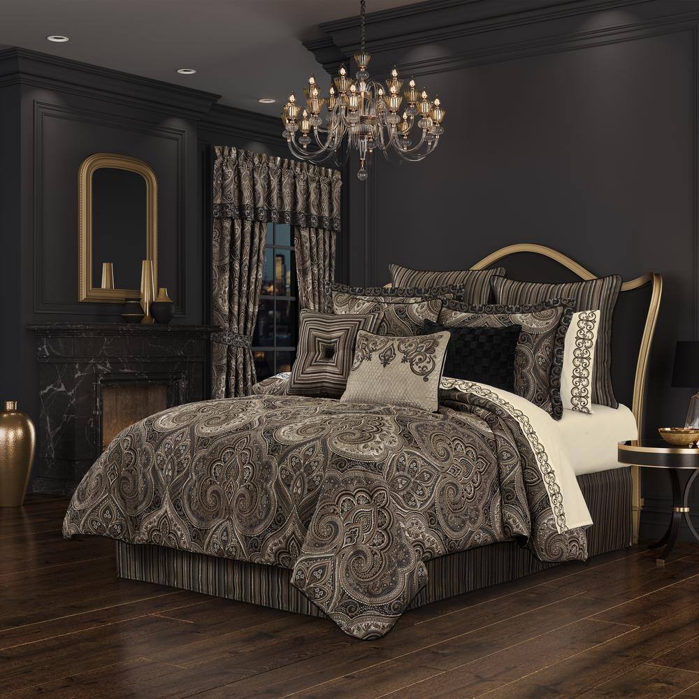 Camina Black and Bronze Striped Velvet Euro Sham