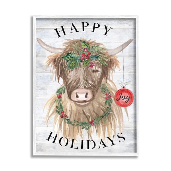 Stupell Industries Farmhouse Holiday Cow by Corinne Haig 1 Piece Framed Graphic Print Animal Poster Art Print 14 in. x 11 in.