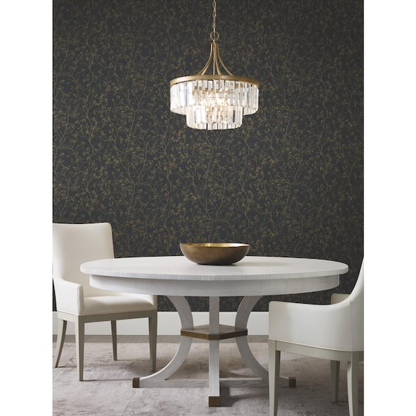 Luminous Branches Black And Gold Wallpaper