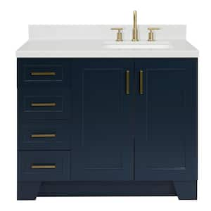 Taylor 42.25 in. W x 22 in. D x 36 in. H Single Sink Freestanding Bath Vanity in Midnight Blue with Carrara Quartz Top