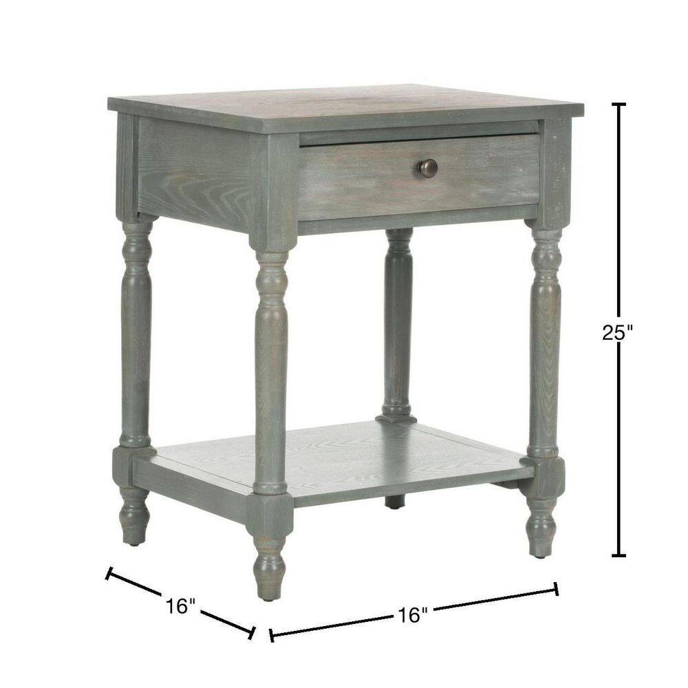 Ash Grey Elm Wood Transitional Nightstand with Drawer