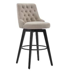 Haynes 30 in. Tan High Back Solid Wood Frame Swivel Bar Stool with Fabric Seat (Set of 2)