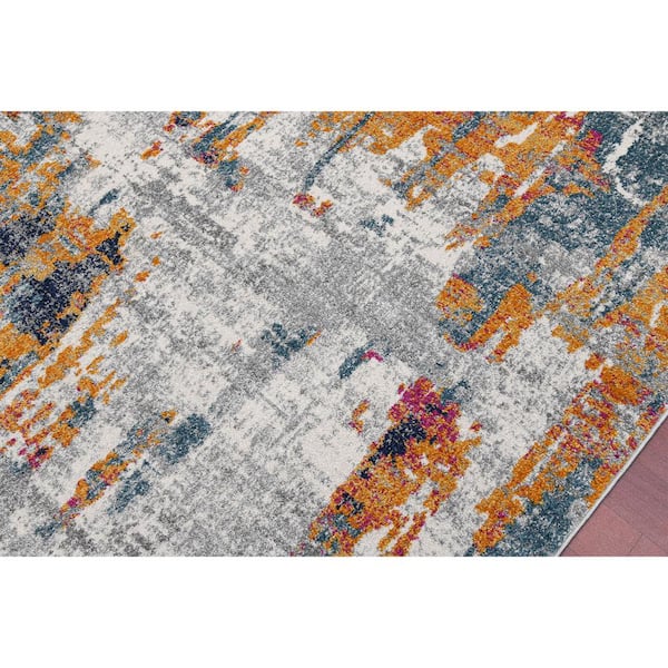 Montana 2 x 3 Orange/Blue Abstract Pattern Area Rug for High Traffic Living Room Dining Room Bedroom