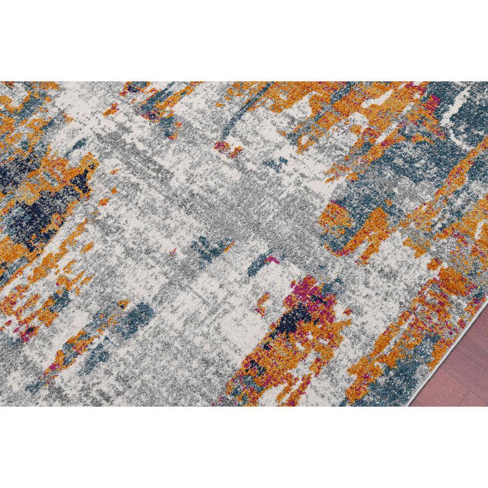 Blue and Orange Rectangular Stain-Resistant Synthetic Area Rug