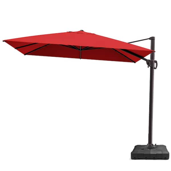 Pellebant 11.5 ft. x 9 ft. Rectangular Tiltable 360° Rotation Cantilever Patio Umbrella in Red with Fillable 260 lbs. Base