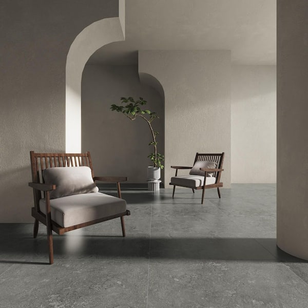 American EcoStone Cross-Cut Black 24 in. x 48 in. Matte Travertine Look Porcelain Floor and Wall Tile (16 sq. ft./Case)