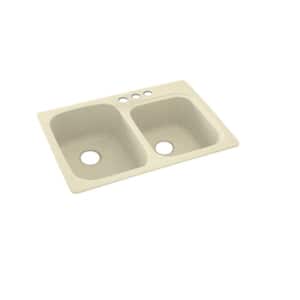 Dual-Mount Solid Surface 33 in. x 22 in. 3-Hole 55/45 Double Bowl Kitchen Sink in Bone