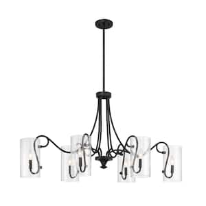 Calgary 6-Light Matte Black Chandelier with Clear Hammered Glass Shades