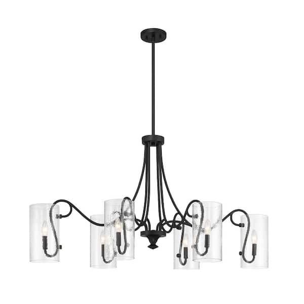 Savoy House Calgary 6-Light Matte Black Chandelier with Clear Hammered ...