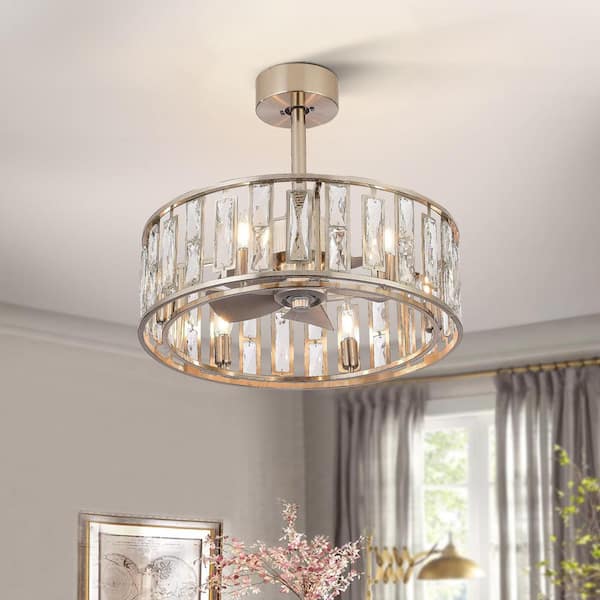 Augus 20 in. Indoor Satin Nickel Caged Ceiling Fan with Crystal Light Kit and Remote Control Included