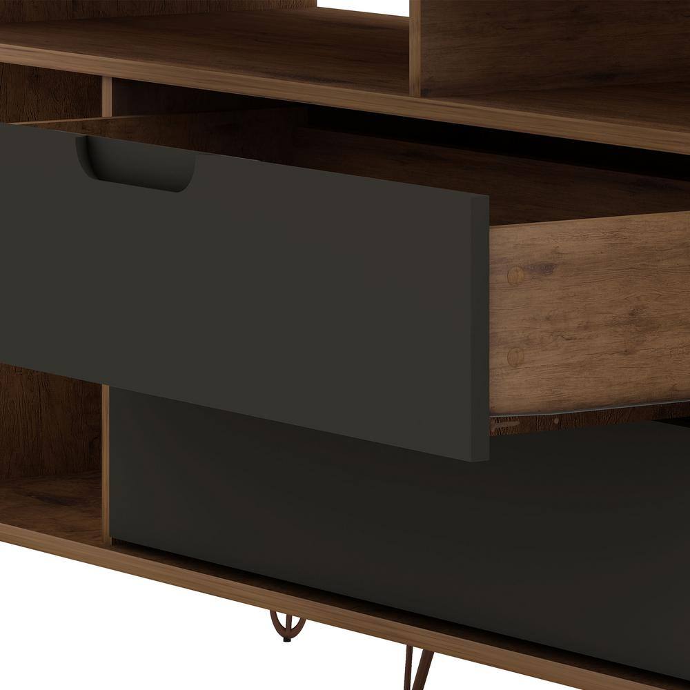 Natural and Gray MDF TV Stand with Metal Legs and Cabinet