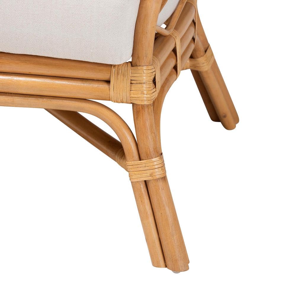 Emmeline Handcrafted Natural Rattan Bohemian Accent Chair with White Cushion