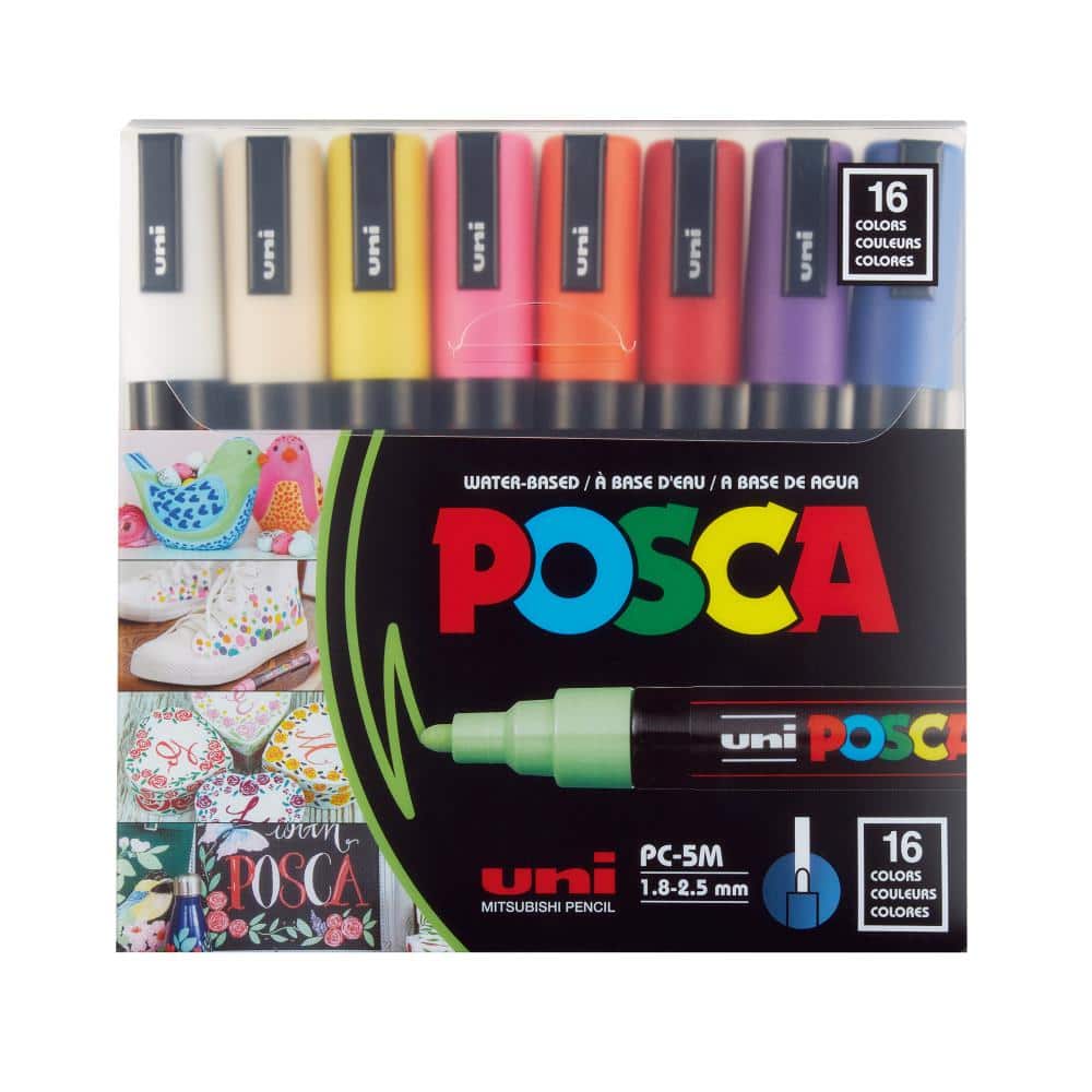 POSCA 16-Color Paint Marker Set, PC-1M Extra-Fine 