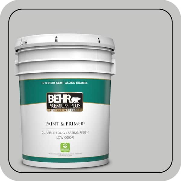 BEHR PREMIUM PLUS 5 gal. #N520-2 Silver Bullet Semi-Gloss Enamel Low Odor Interior Paint & Primer