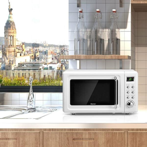 Retro 0.7 cu. ft. Countertop Microwave in White with Timer and Child Lock LED Display 700-Watt