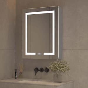 24 in. W x 30 in. H Rectangular Sliver Aluminum Recessed/Surface Mount Left Medicine Cabinet with Mirror and LED
