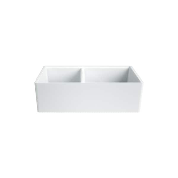Delux Fireclay 33 in. Double Bowl Farmhouse Kitchen Sink with Workstation Delux Fireclay 33 in. Double Bowl Farmhouse Kitchen Sink with Workstation