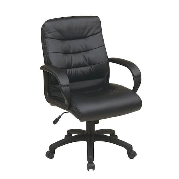 Office Star Products Black Faux Leather Mid Back Executive Office Chair