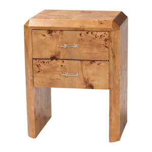 Nebu Mappa Real Burl Wood 2-Drawer Nightstand