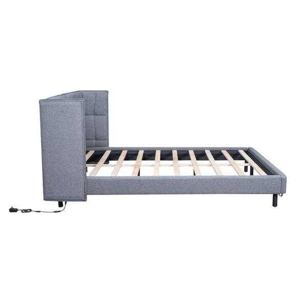 Harper & Bright Designs Gray Wood Frame Queen Upholstered