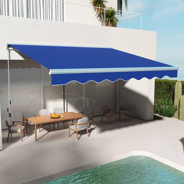 Outsunny 10 ft. x 13 ft. Blue Electric Retractable Awning