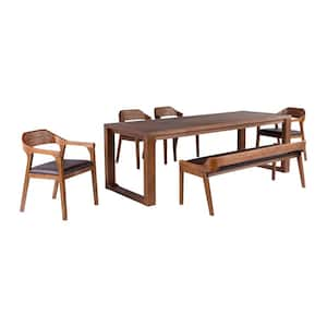 Rasmus 6-Piece Rectangular Chestnut Wire-Brush Acacia Wood Dining Set