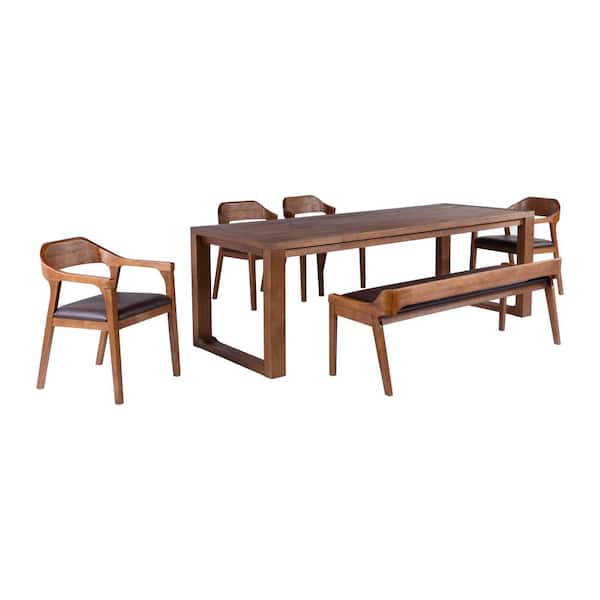 Boraam Rasmus 6-Piece Rectangular Chestnut Wire-Brush Acacia Wood Dining Set