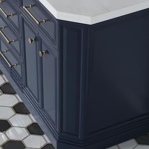 Palace 60 in. W x 22 in. D x 34 in. H Double Sink Bath Vanity in Monarch Blue with Quartz Vanity Top in Carrara White