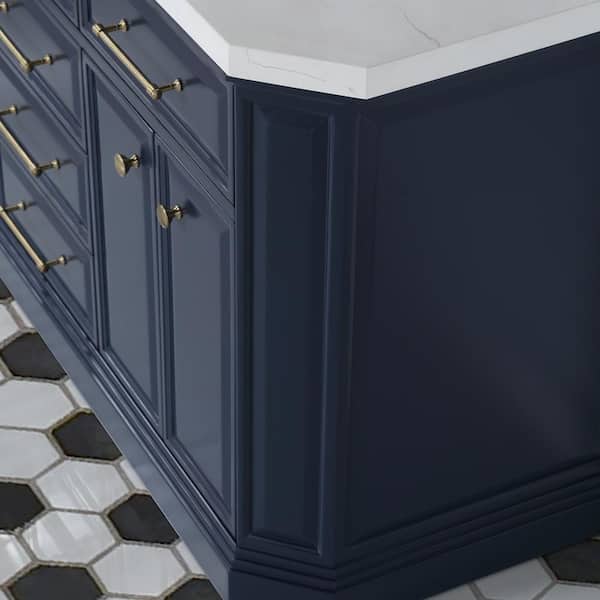 Palace 60 in. W x 22 in. D x 34 in. H Double Sink Bath Vanity in Monarch Blue with Carrara White Quartz Top