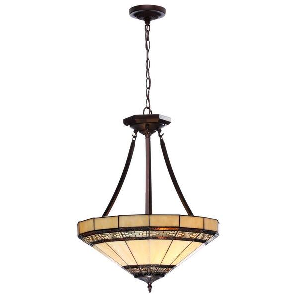 Hampton Bay Addison 2-Light Oil-Rubbed Bronze Pendant with Tiffany Style Stained Glass Shades