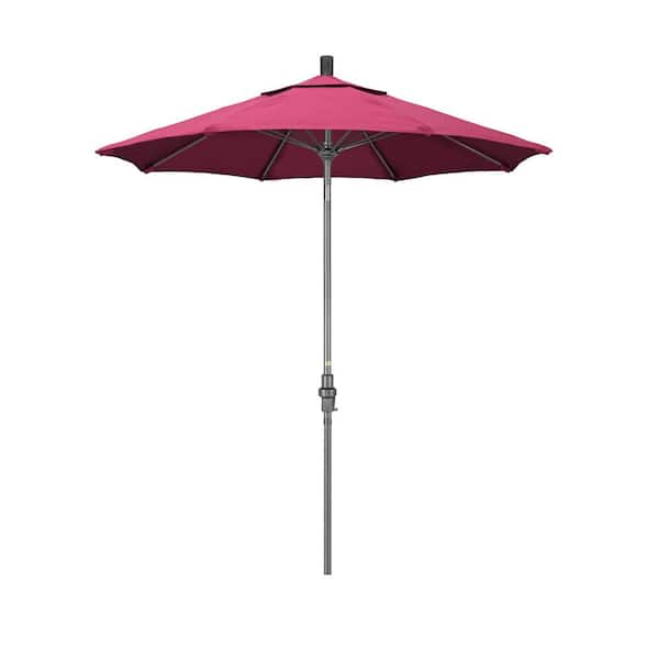 California Umbrella 7.5 ft. Grey Aluminum Market Collar Tilt Crank Lift Patio Umbrella in Hot Pink Sunbrella