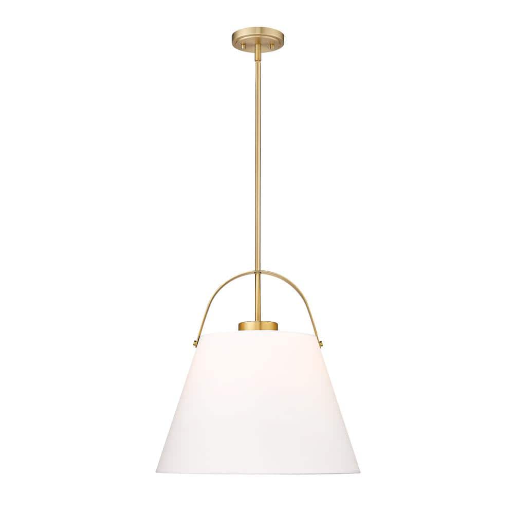 Z-Studio Linen Pendant 18 in. 1-Light Heritage Brass Pendant Light with Ivo
