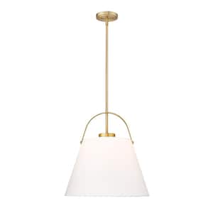 Z-Studio Linen Pendant 18 in. 1-Light Heritage Brass Pendant Light with Ivory Fabric Shade with No Bulbs included