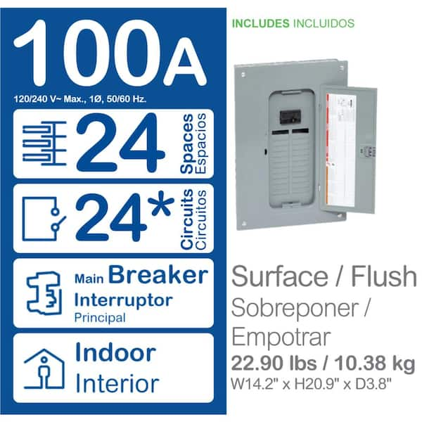 Square D QO 100 Amp 24-Space 24-Circuit Indoor Main Breaker Plug 