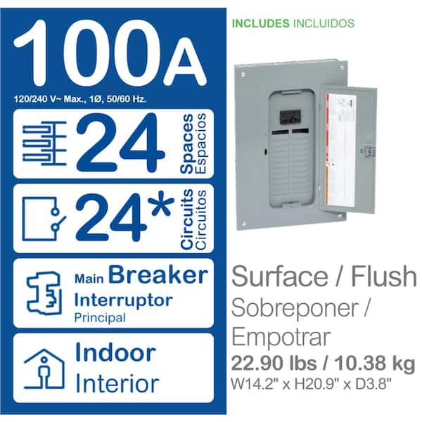 QO 100 Amp 24-Space 24-Circuit Indoor Main Breaker Plug-On Neutral Load Center with Cover- Value Pack(QO24M100PCVP)