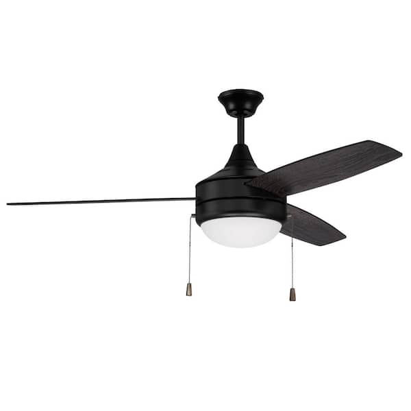 CRAFTMADE Phaze-3 Blade 52 in. Indoor Flat Black Dual Mount 3-Speed Reversible Motor Finish Ceiling Fan with Light Kit Included