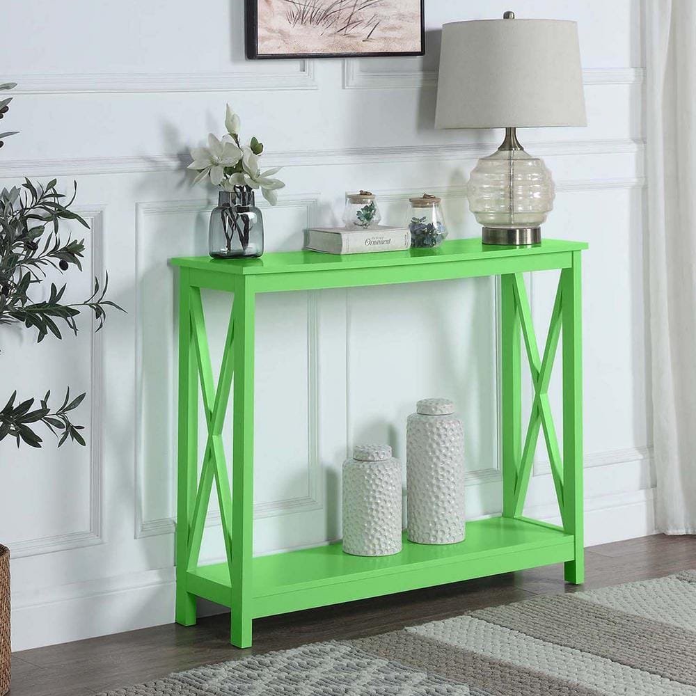 Lime Green Wood Console Table with Storage Shelves