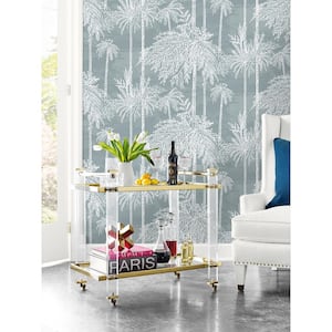 60.75 sq. ft. Coastal Haven Bluestone Palm Grove Embossed Vinyl Unpasted Wallpaper Roll