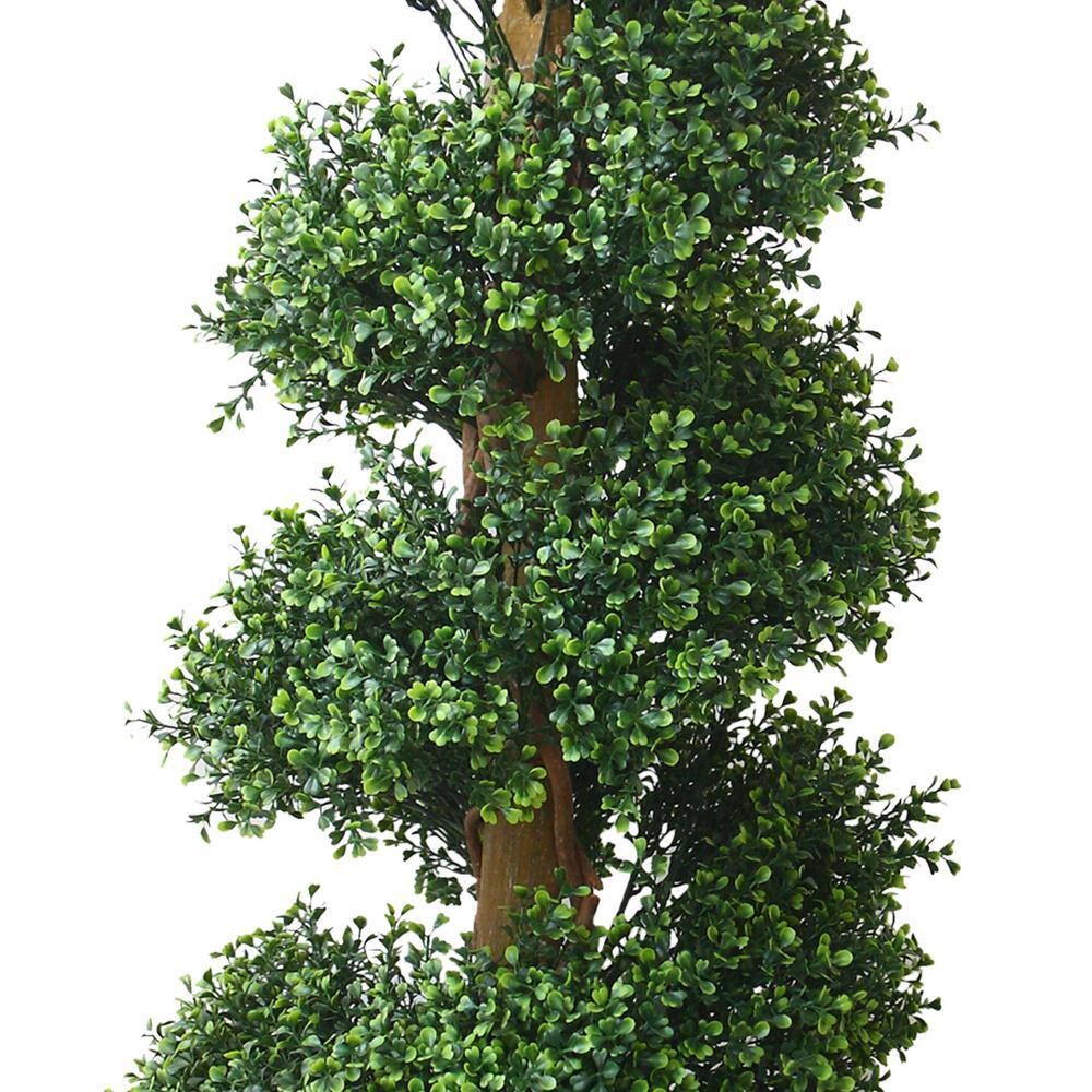 48-inch Green Plastic Boxwood Spiral Topiary Tree in Black Pot